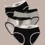 4Pcs Women'S Briefs - Soft, Comfortable, Stretchy Underwear With Elastic Waistband, Black & White, Fashionable Mid-Rise Design, Machine Washable, Cute Underwear