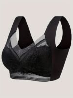 1Pc Women'S Seamless Mesh Lace Bra - Elegant Contrast Lace Design, Wireless Push-Up Tube Top With Non-Removable Padded Cups, Smooth Soft Back For Yoga, Sleep & Casual Wear, Supportive Undergarment | Seamless Design | Mesh Lace Detailing - Image 6