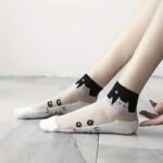 5 Pairs Cute Cat Contrast Mesh Socks, Breathable & Comfy Ankle Socks, Women'S Stockings & Hosiery - Image 2
