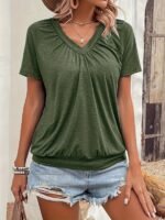 Solid Color V Neck T-Shirt, Casual Short Sleeve T-Shirt For Spring & Summer, Women'S Clothing - Image 6