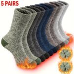 5Pcs Men'S Thermal Winter Socks - Cozy & Warm For Hiking, Fishing | Breathable Polyester Blend | Machine Washable - Image 2
