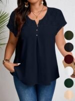 Women'S Plus Size Casual Top - Elegant Maroon Blouse With Contrast Lace Detail, Non-Stretch Fabric, Perfect For Spring/Summer/Fall, Plus Size Blouses - Image 4