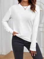 Leyou Liu Women'S Elegant Long Sleeve T-Shirt - Vibrant Purple Round Neck Top, Machine Washable Regular Fit For Autumn Winter Casual & Formal Wear, Autumn Wardrobe Essential, Sophisticated Texture, Durable Casualwear, Comfortable Fabric - Image 2