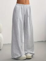 Women'S Casual Wide-Leg Joggers - Gray Drawstring Waist, Elastic Waistband, Comfortable Loose Fit For Spring/Summer/Fall, Perfect For Casual Attire, Jogging Pants - Image 5