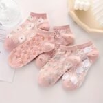 5 Pairs Women'S Floral Print Ankle Socks - Pink Low-Cut No-Show Spring/Autumn Socks With Delicate Flower Patterns, Breathable & Durable For Casual & Formal Wear, Seasonal Wear Socks, Durable Socks - Image 4