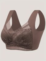 1Pc Women'S Seamless Mesh Lace Bra - Elegant Contrast Lace Design, Wireless Push-Up Tube Top With Non-Removable Padded Cups, Smooth Soft Back For Yoga, Sleep & Casual Wear, Supportive Undergarment | Seamless Design | Mesh Lace Detailing