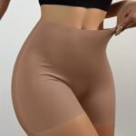 1Pc Women'S High-Waisted Seamless Shaping Shorts - Ice Silky-Like Nylon-Spandex Blend, No-Roll Edge Design, Smooth Non-See-Through Fabric For Gym, Workouts & Casual Attire - Black, High Waisted Shorts