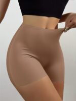 1Pc Women'S High-Waisted Seamless Shaping Shorts - Ice Silky-Like Nylon-Spandex Blend, No-Roll Edge Design, Smooth Non-See-Through Fabric For Gym, Workouts & Casual Attire - Black, High Waisted Shorts