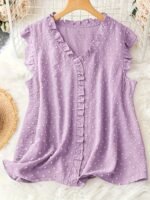 Plus Size Swiss Dot Blouse, Elegant Frill Trim Top For Summer, Women'S Plus Size Clothing - Image 10
