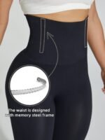1Pc Women'S High-Waist Tummy Control Yoga Shorts - Black, Slimming & Butt Lifting, Non-Transparent, With Pulsator And Tummy Control, Comfortable Breathable Nylon/Spandex, Hand Washable - Ideal For Workouts And Daily Wear - Image 5
