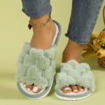 Women'S Argyle Fuzzy Slippers, All-Season Warm Indoor Home Slides, Comfortable Breathable Fabric House Shoes, Eva Sole, Hand Washable - Pink - Image 9