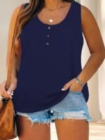 2024 Hot New Summer Women'S Plus Size Casual Button-Up Tank Tops - Image 3