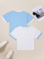 2Pcs Summer Short Sleeved Women Splicing Simple Short Top Slimming Elastic T -Shirt Women - Image 7