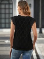 Contrast Lace V Neck Blouse, Casual Cap Sleeve Eyelet Blouse For Spring & Summer, Women'S Clothing - Image 7
