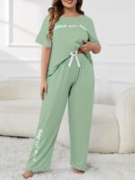 Plus Size Women'S Cute Pajama Set, Plus Size Letter Print Short Sleeve Top And Pants Casual 2Pcs, Plus Size Pajama Sets - Image 5