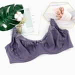 Women'S Plus Size Sexy Floral Lace Bra, Breathable Ultra-Thin Single Layer Full Coverage Underwire Bralette, French Romantic Daily Lingerie, Polyamide 85% Elastane 15%, Medium Stretch Knit Fabric, Solid Color With Contrast Lace Detail, No Padding - 170 Gsm