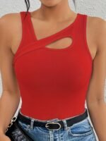 Women'S Sexy Slim Fit Sleeveless Boat Neck Tank Top - Stretchy Knit Fabric With Keyhole Cutouts, All-Season Versatile Wear, Machine Washable Solid Color, Ladies Tank Tops - Image 4