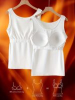 Women'S Ribbed Tank Top With Built-In Bra Pads & 2-In-1 Vest Design - No Underwear Needed, Striped Pattern, Hand Wash Only For Workouts & Casual Wear, Casual, Clothing, Modern, Durable Fabric, Comfortable Fit, Clothing, Stylish, Soft Material, Women - Image 8