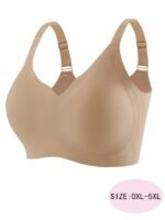 Elegant Beige Seamless Wireless Bra With Removable Pads - High Stretch, Breathable & Comfortable For Women, Plus Size (0Xl-5Xl), Everyday Comfort|Seamless Design|Removable Pads Bra