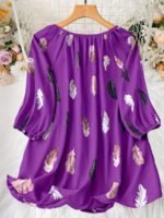 Elegant Notched Collar Polyester Non-Stretch Shirting Blouse With Print For Plus Size - Image 8