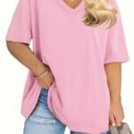 Plus Size Solid Simple Crew Neck T-Shirt, Casual Short Sleeve Top For Spring & Summer, Women'S Plus Size Clothing