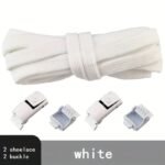 Casual Style Elastic Shoe Laces With Metal Buckles, 8Mm Spandex, Hand Washable, Hollow Detail, Woven Lightweight Solid Color Shoe Strings - 1 Pair - Image 5