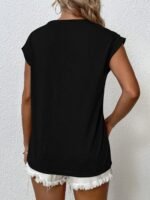 Solid Color Cap Sleeve T-Shirt, Casual Crew Neck Top For Spring & Summer, Women'S Clothing - Image 6