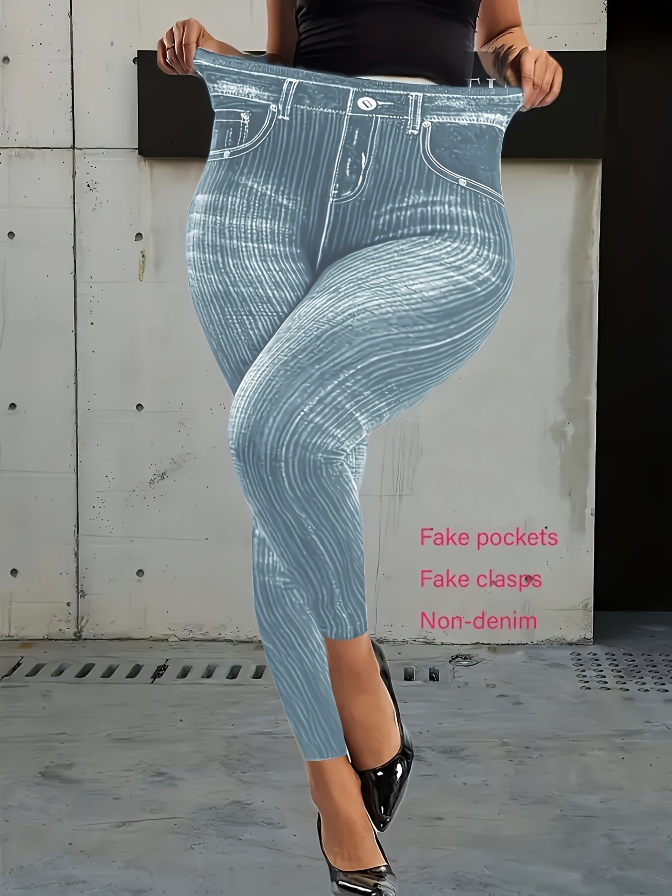 product-fancy-629b149c-8492-4a2a-81ca-709490a35c7e.jpg Plus Size Women'S High-Waisted Tight-Fitting Leggings With All-Over Vertical Stripe Print - Stretchy Non-See-Through Fabric, Faux Pockets, Machine Washable For Year-Round Casual & Formal Wear, High Waisted Leggings, Formal Attire Leggings, Faux Pocket Design - Image 1