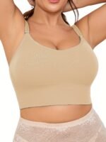 Plus Size Simple Bra, Women'S Solid Seamless Double Layer Comfort Bralette With Removable Pads - Image 6