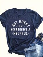 Women'S Casual Short Sleeve T-Shirt - Vibrant Red Relaxed Fit Round Neck Top With Bold "Not Bossy Just Aggressively Helpful" Graphic Print, Machine Washable Summer Tee For Casual Attire, Comfortable Clothing, Nontransparent Fabric - Image 4