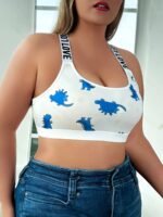 2Pcs Plus Size Wire-Free S Bras With Cute Dinosaur Print & Cut-Out Details - 95% Polyester 5% Elastane Medium Support Breathable For Workouts & Casual Wear - Image 8