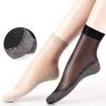 4 Pairs Women'S Sheer Ankle Socks, Non-Slip Transparent Toe Protector, Breathable Nylon, Knit Fabric, Polyamide 85%, Elastane 15%, Solid Color, Hand Wash - 100 G/M?