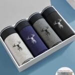 4-Pack Men'S Deer Head Print Boxer Briefs - Stretch Fabric, Comfort Fit Underwear With Stylish Animal Design, Black, Gray, Blue, And White Options, Comfortable Underwear | Deer Head Print | Medium Elasticity