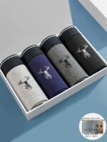 4-Pack Men'S Deer Head Print Boxer Briefs - Stretch Fabric, Comfort Fit Underwear With Stylish Animal Design, Black, Gray, Blue, And White Options, Comfortable Underwear | Deer Head Print | Medium Elasticity