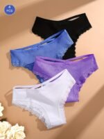 4Pcs Women'S Lingerie Briefs With Lace Trim - Sexy Ribbed Design, Solid Colors (White, Pink, Gray, Black), Soft & Comfortable Underwear For Casual Attire, Lingerie Sets, Comfortable Underwear, Elegant Underwear, Soft Fabric Underwear - Image 6