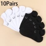 6 Pairs/10 Pairs Unisex Plain Color Casual Socks Breathable Low Top Sneakers Simple Joyful Face Design Soft Moisture Wicking Comfortable For Daily Wear, Home Workouts & Office Minimalist Style All Season & Festive Occasions - Image 13