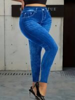 Plus Size Women'S High-Waisted Tight-Fitting Leggings With All-Over Vertical Stripe Print - Stretchy Non-See-Through Fabric, Faux Pockets, Machine Washable For Year-Round Casual & Formal Wear, High Waisted Leggings, Formal Attire Leggings, Faux Pocket Design - Image 6