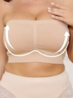 Women'S Seamless Wireless Sports Bra - Breathable, Comfortable, No-Pad Shoulderless Bandeau With Crinkled Chest Plateau, Solid Color, Medium Stretch Fabric For Casual And Everyday Wear, Everyday Wear Bra|Wirefree Bandeau|Breathable Fabric, Seamless Bralette - Image 2