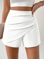 Women'S Casual White Shorts With Front Button Closure - Elastic Waistband, Structured Non-Stretch Fabric, All-Season Versatile Wear For Everyday & Formal Outfits - Image 8
