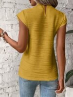 Textured Mock Neck T-Shirt, Elegant Cap Sleeve Top For Spring & Summer, Women'S Clothing - Image 8