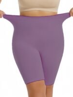 1Pc Plus Size Women'S High-Waisted Shaper Shorts, Tummy Control And Butt Lifter, Thigh Slimmer, Knit Polyamide Fabric, Solid Color, High Support Body Shaper - Image 5