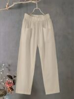 Women'S Plus Size Lightweight Straight-Leg Pants - Casual White Harem Style, Elastic Waistband, Polyester, Machine Washable For Spring/Summer/Fall - Image 10