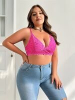 1Pc French Triangle Lace Bra - No Underwire, Seamless Comfort, Plus Size Friendly, Sexy Sheer Design With Medium Stretch Fabric For Everyday & Special Occasions, Lace Bralette, Elegant Lingerie, Elegant Underwear, Comfortable Fit - Image 8