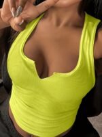 Women'S Fashionable Small V-Neck Tank Top - Light Blue, Ribbed, Notched Collar, Solid Color, Perfect For Spring/Summer/Fall, Casual Attire, Casual Wear|Vneck Top|Ribbed Texture - Image 3