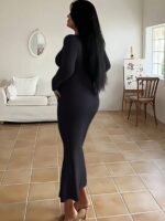 Form-Fitting, Ultra-Long Women'S Autumn Dress With Long Sleeves, Square Neckline, A-Line Silhouette, And A Sexy, Tailored Fit. - Image 5