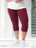 Plus Size High-Waisted 7/8 Leggings - 4-Way Stretch Tummy Control Yoga Pants With Pockets, Solid Color Summer Workout & Casual Wear, Machine Washable, Workout Leggings, Stylish Comfort Wear, Snug Fit Attire - Image 10