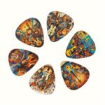 12Pcs/Set Painted Theme Guitar Picks, 12 Styles Cartoon Music Elements Theme Design Pattern, Bass, Kite, Ukulele Painted Playing Pieces, Musical Instrument Accessories - Image 4