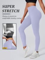 Women'S High Elasticity Activewear Full-Length Leggings, Solid Color, Soft Knitted Fabric, Women Fitness Apparel Suitable For Autumn - Image 6
