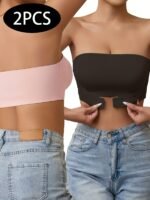 1Pc Of New Seamless Strapless Strap No Underwire Front Buckle Wrap Bra Underwear Women, Bandeau Invisible Anti-Light Anti-Slip Non-Slip Seamless Inner Bra, Bandeau Anti-Slip Line Small Chest Gathered Bra - Image 4