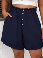 Plus Size Button Front Wide Leg Shorts, Casual Slant Pocket Elastic Waist Shorts, Women'S Plus Size Clothing - Image 3